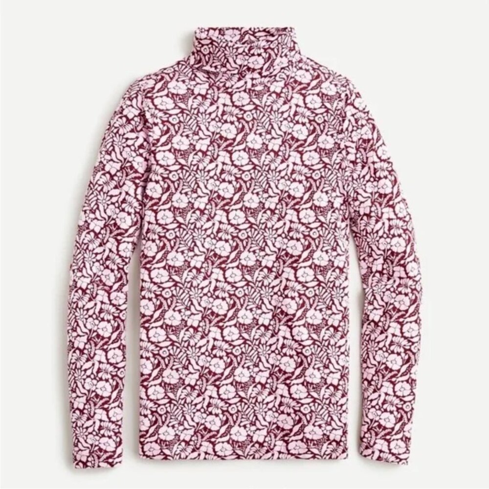 J.Crew Tissue turtleneck in vintage floral-cotton-AS071-WINE LILAC-NWT